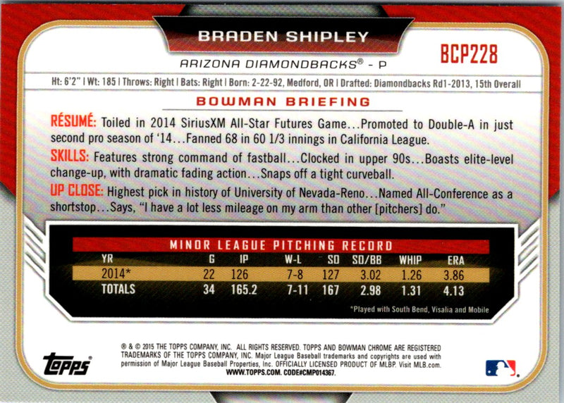 2015 Bowman Chrome Prospects Braden Shipley