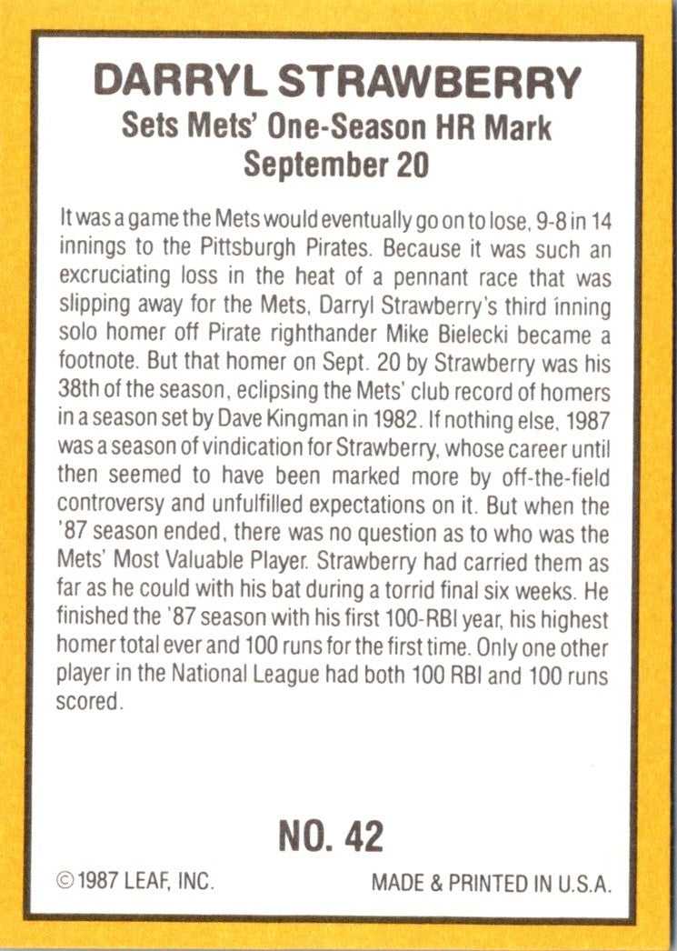 1987 Donruss Highlights Darryl Strawberry