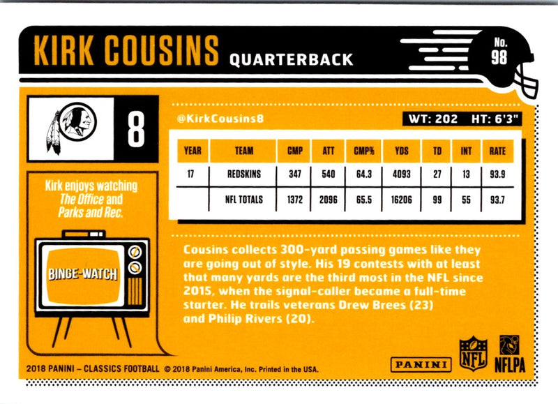 2018 Panini Classics Kirk Cousins