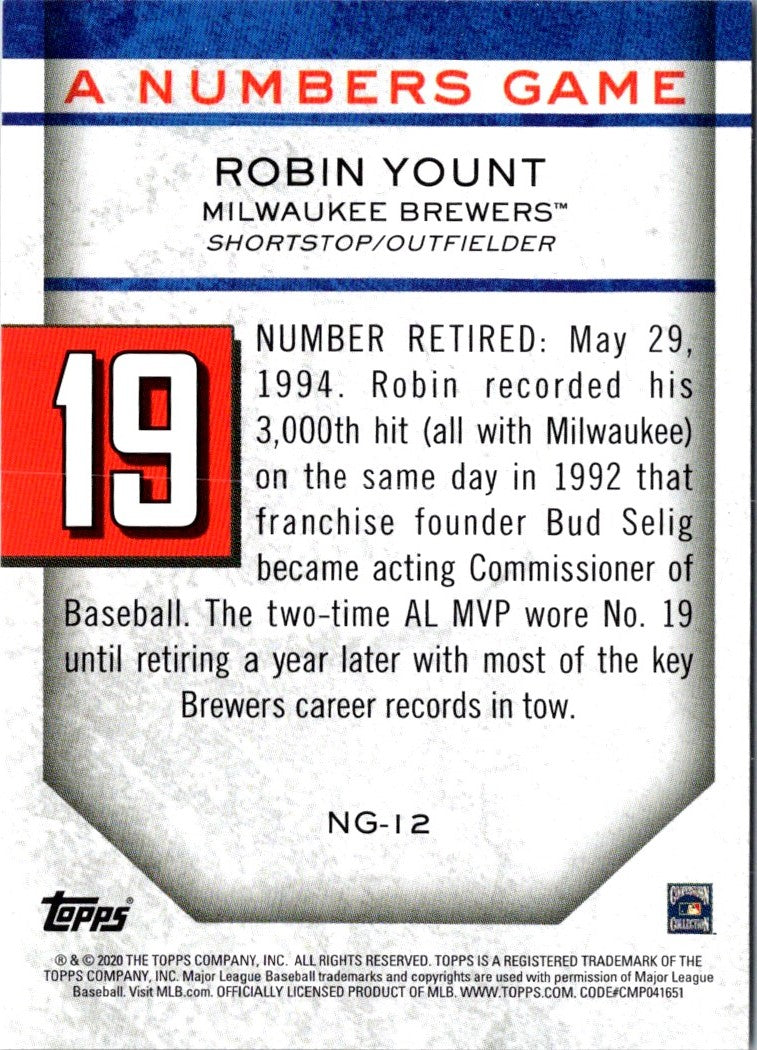 2020 Topps Update A Numbers Game Robin Yount