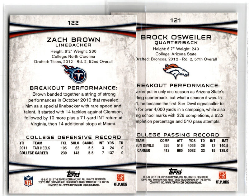 2012 Bowman Rookies Brock Osweiler