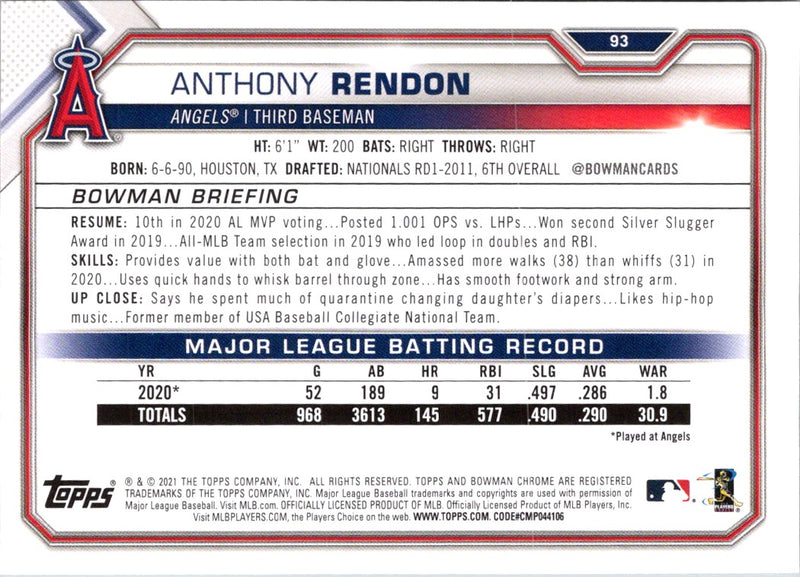 2021 Bowman Anthony Rendon