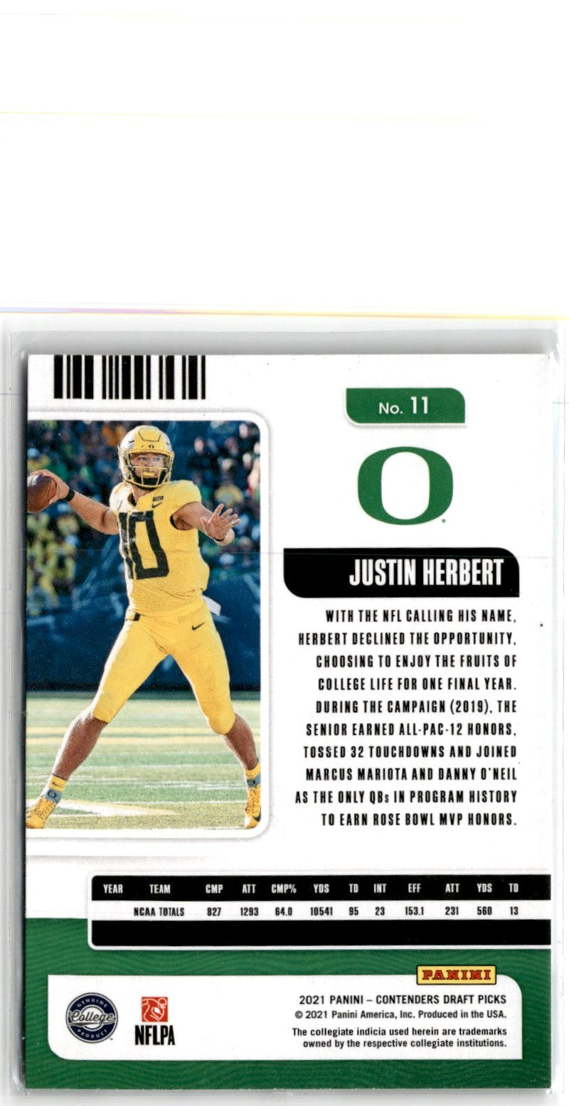 2021 Panini Contenders Draft Picks Ticket Justin Herbert