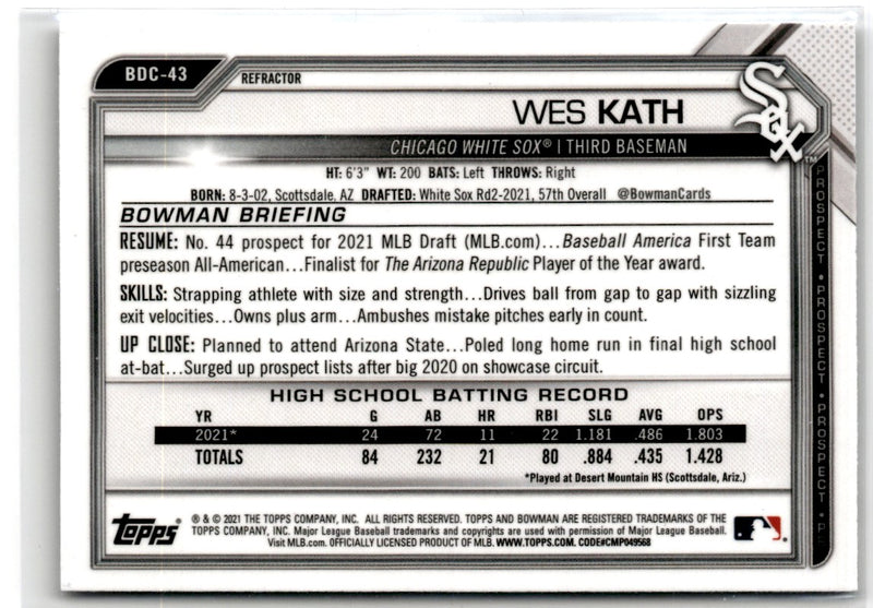 2021 Bowman Draft Chrome Wes Kath