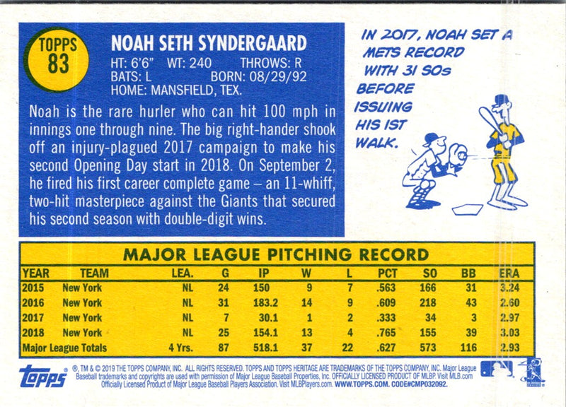 2019 Topps Heritage Noah Syndergaard