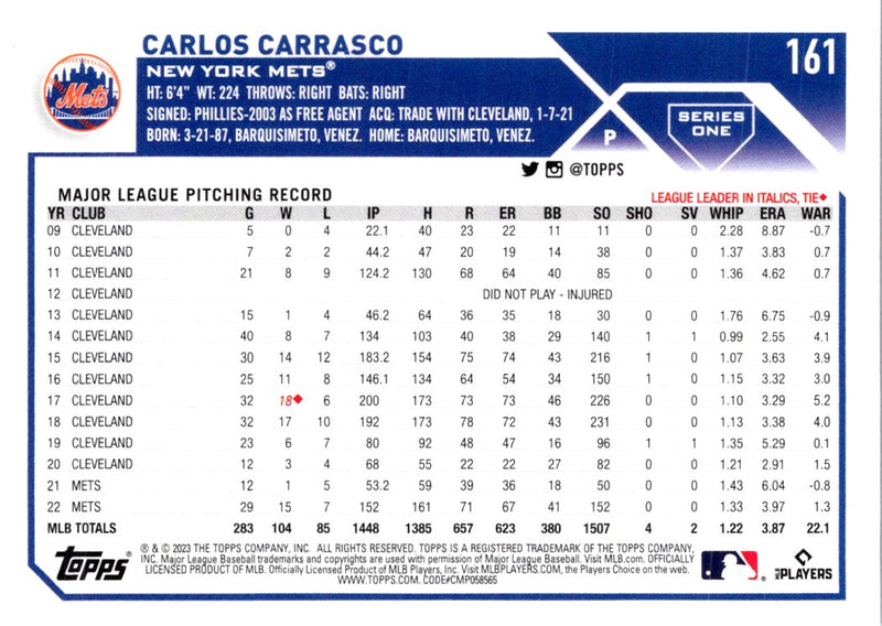 2023 Topps Carlos Carrasco