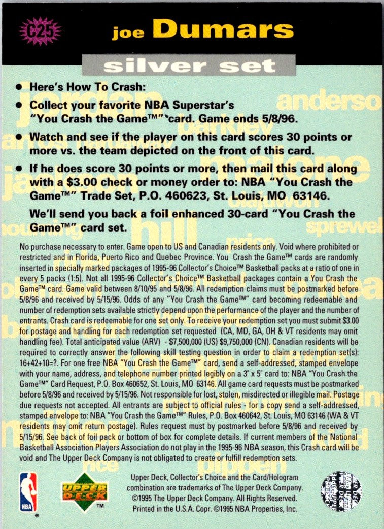 1995 Collector's Choice You Crash the Game Scoring Joe Dumars