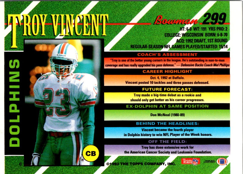 1993 Bowman Troy Vincent