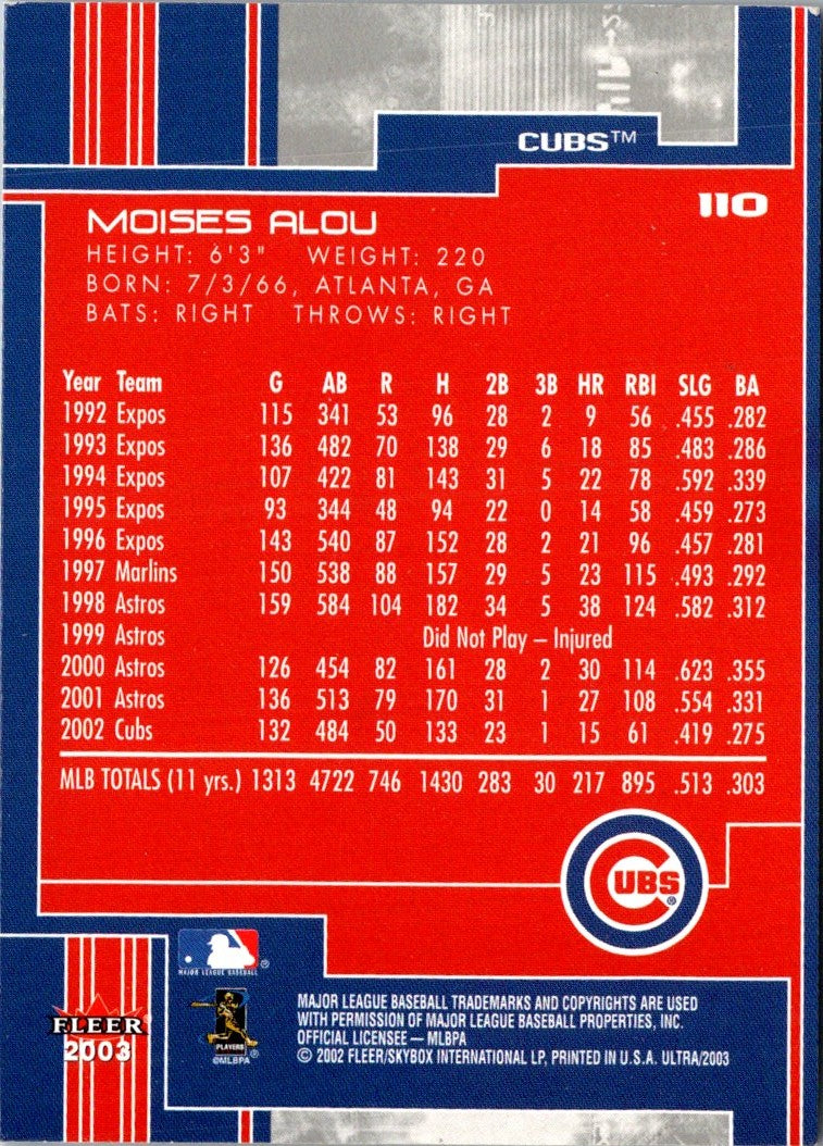 2002 Fleer Premium On Base! Game Used Moises Alou