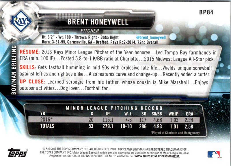 2017 Bowman Prospects Brent Honeywell