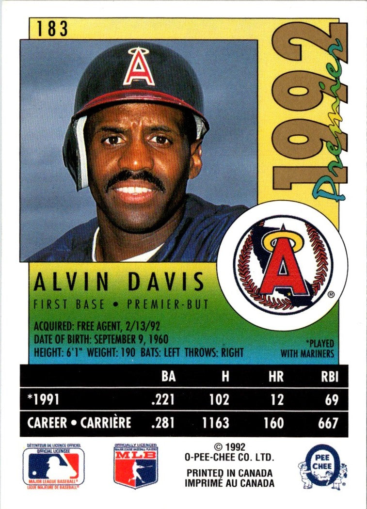 1992 O-Pee-Chee Premier Alvin Davis