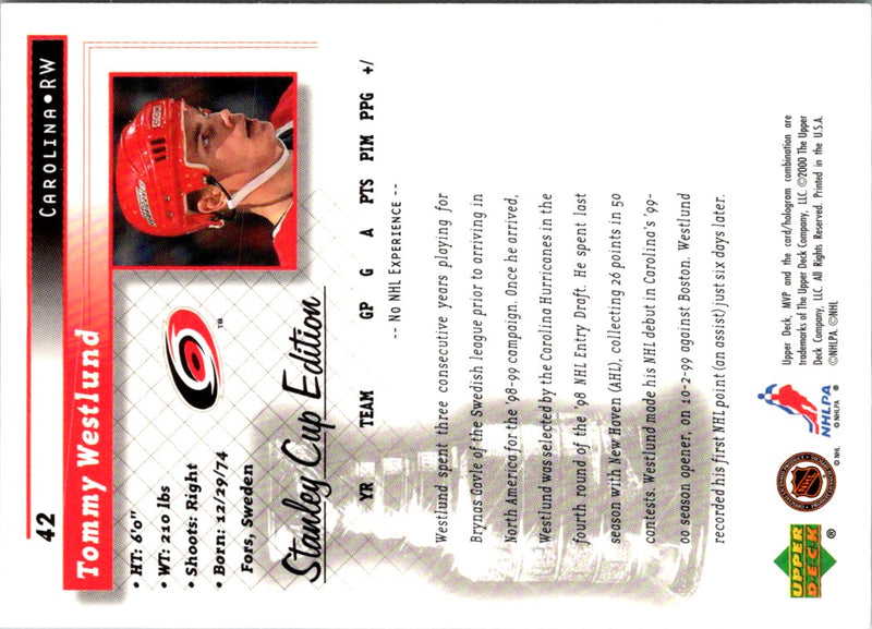 1999 Upper Deck MVP Stanley Cup Tommy Westlund