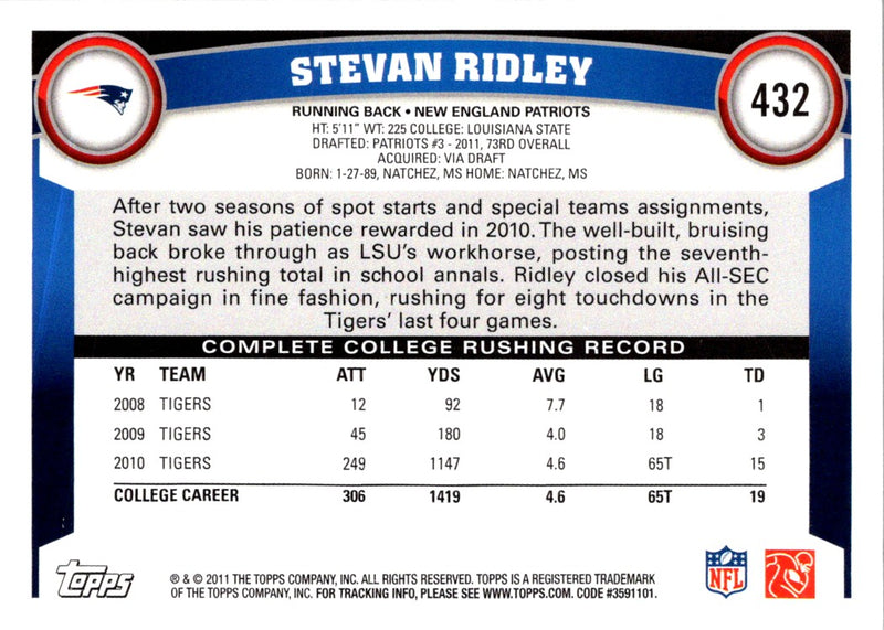 2011 Topps Stevan Ridley