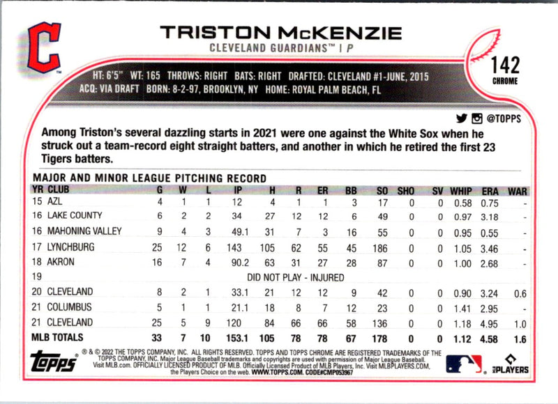 2022 Topps Chrome Triston McKenzie