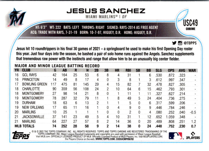 2022 Topps Chrome Update Jesus Sanchez