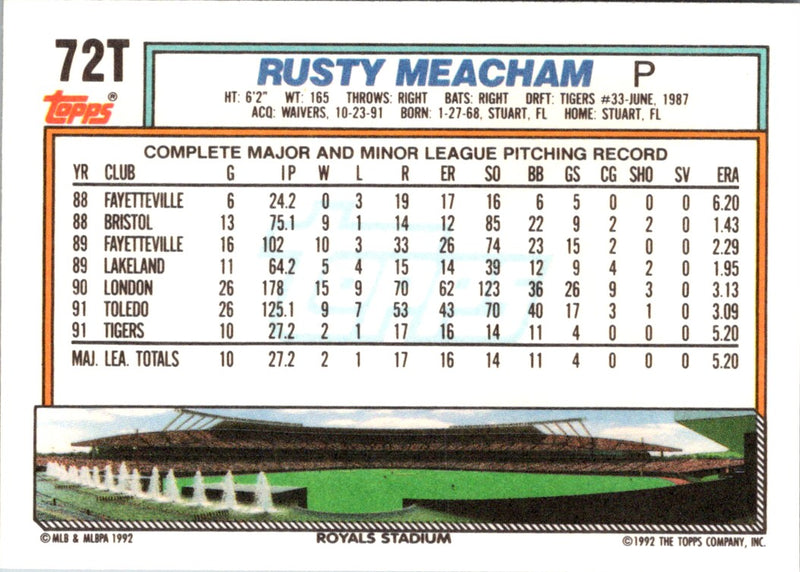 1992 Topps Traded Rusty Meacham