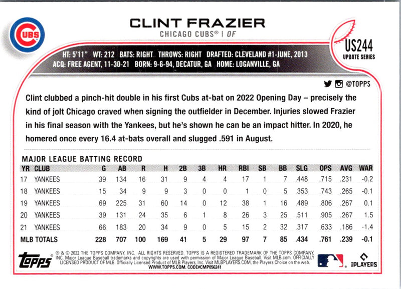 2022 Topps Update Clint Frazier