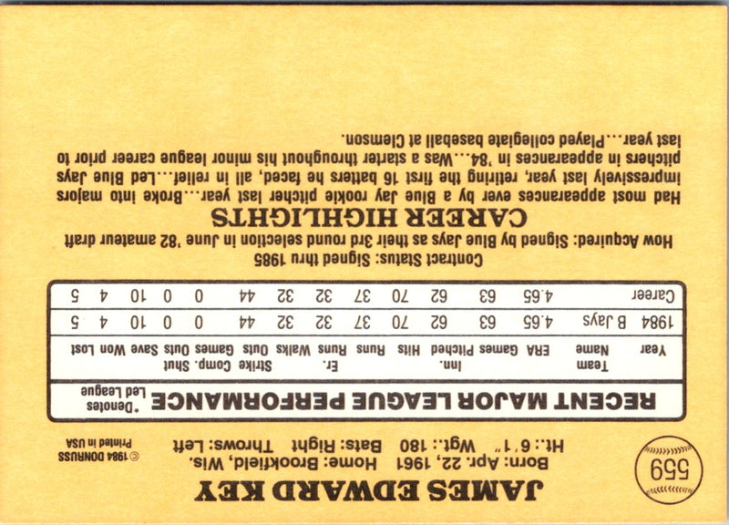 1985 Donruss Jimmy Key