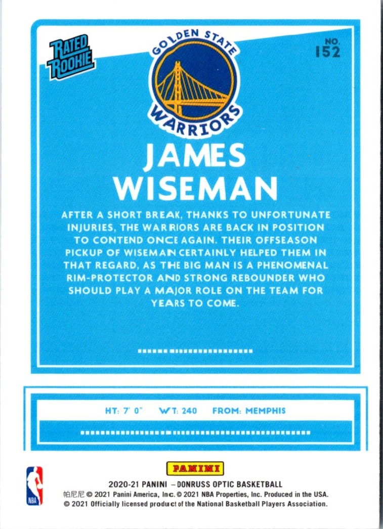 2020 Donruss Optic Blue James Wiseman