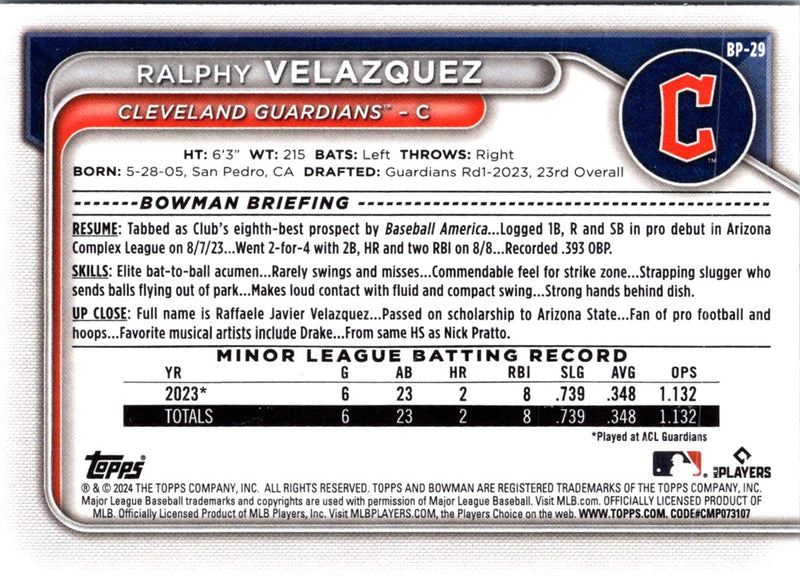 2024 Bowman Prospects Ralphy Velazquez