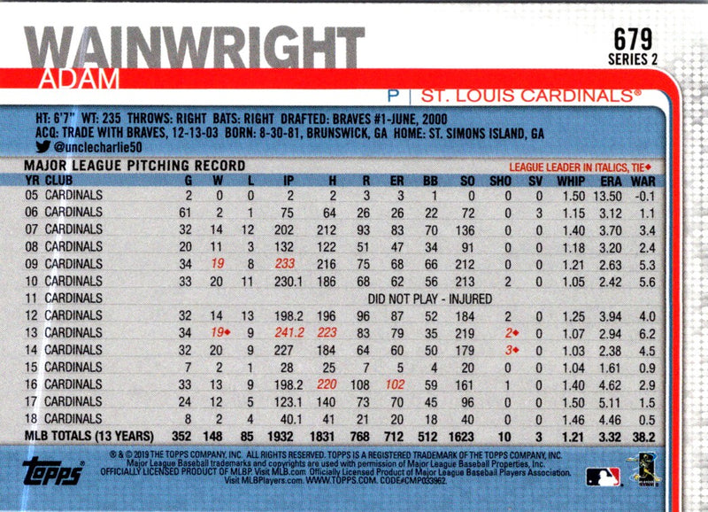 2019 Topps Adam Wainwright