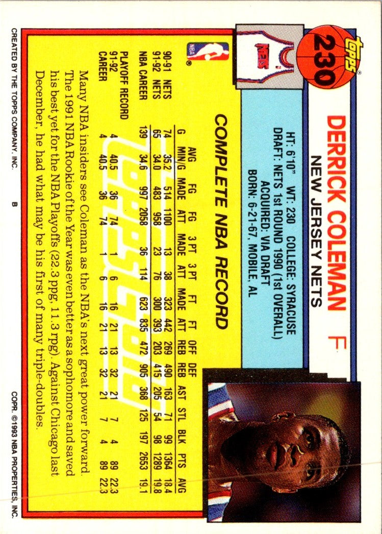 1992 Topps Gold Derrick Coleman