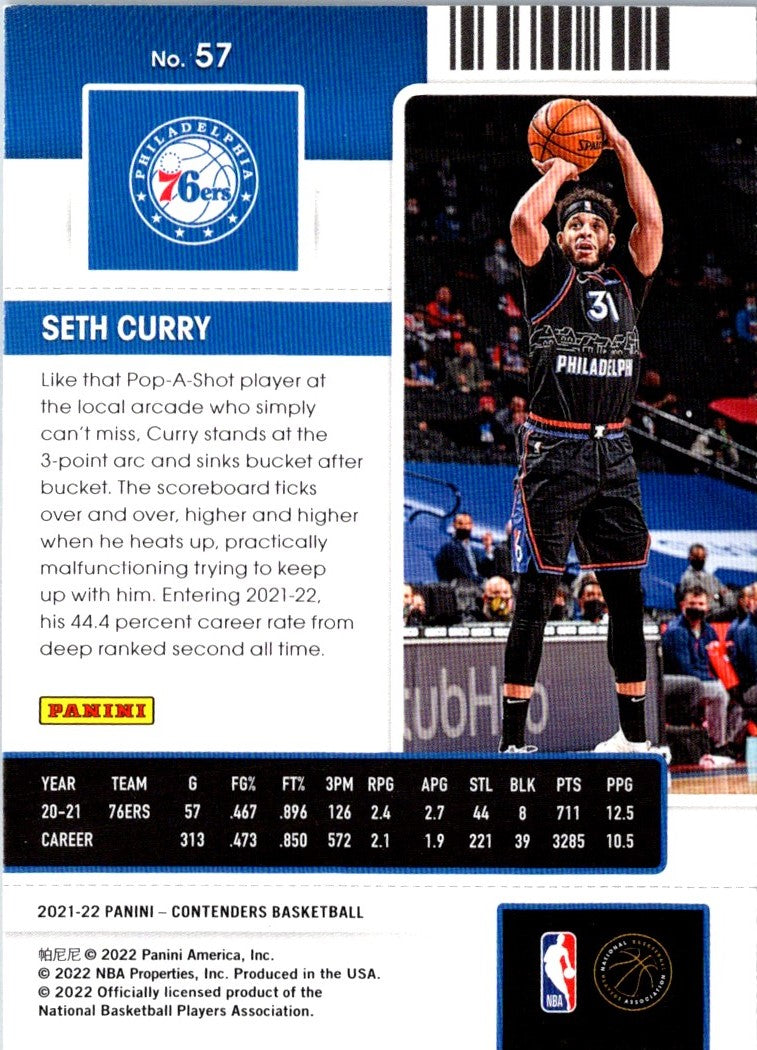 2021 Panini Contenders Ticket Seth Curry