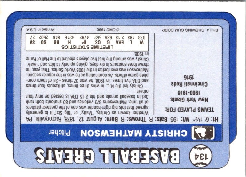 1990 Swell Baseball Greats Christy Mathewson