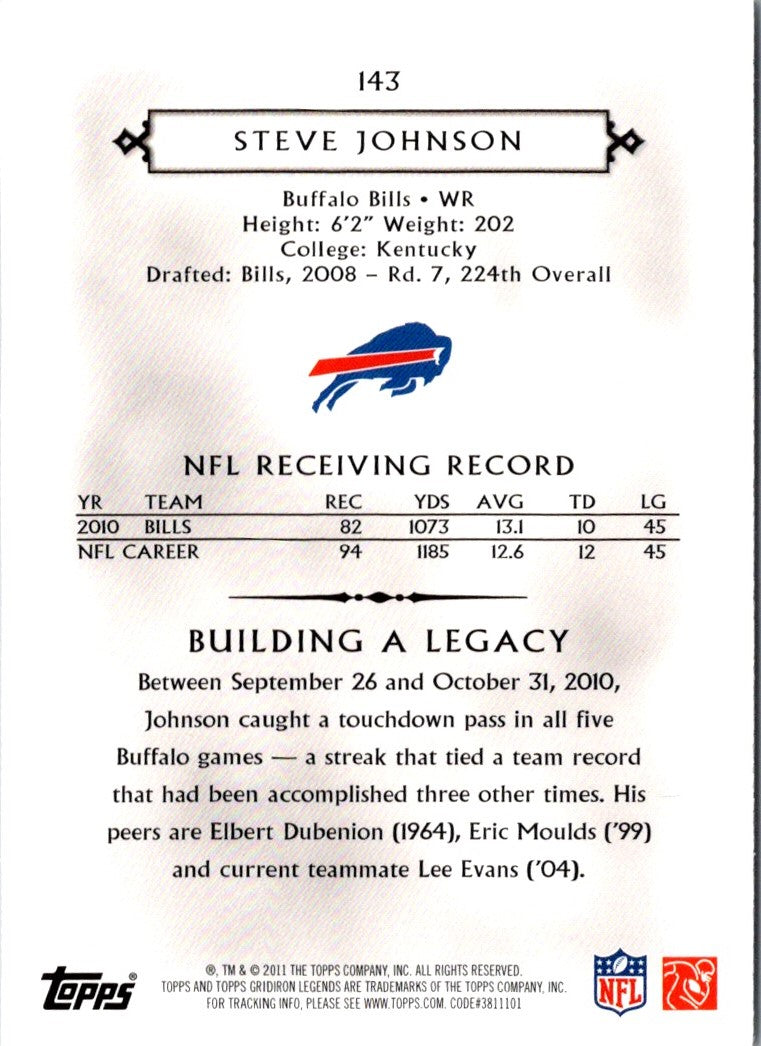 2011 Topps Gridiron Legends Steve Johnson