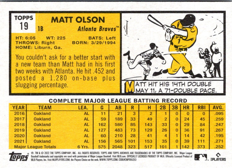 2021 Topps Archives Signature Series Active Player Edition Matt Olson Matt Olson