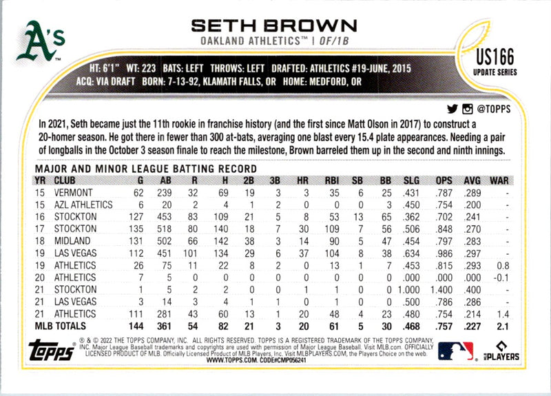 2022 Topps Update Seth Brown