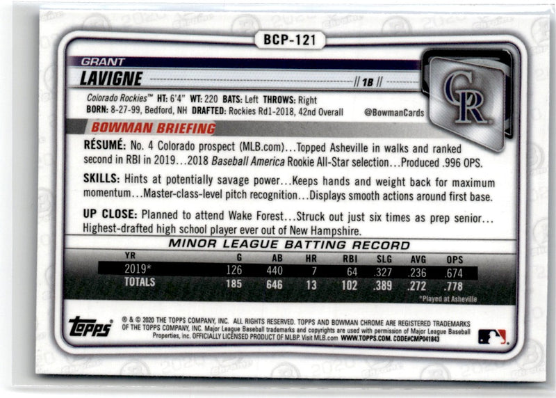 2020 Bowman Chrome Prospects Grant Lavigne