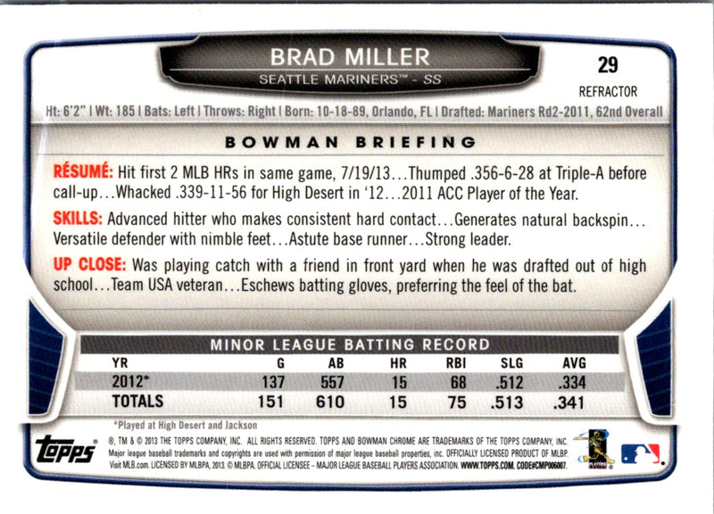 2013 Bowman Draft Picks & Prospects Chrome Brad Miller