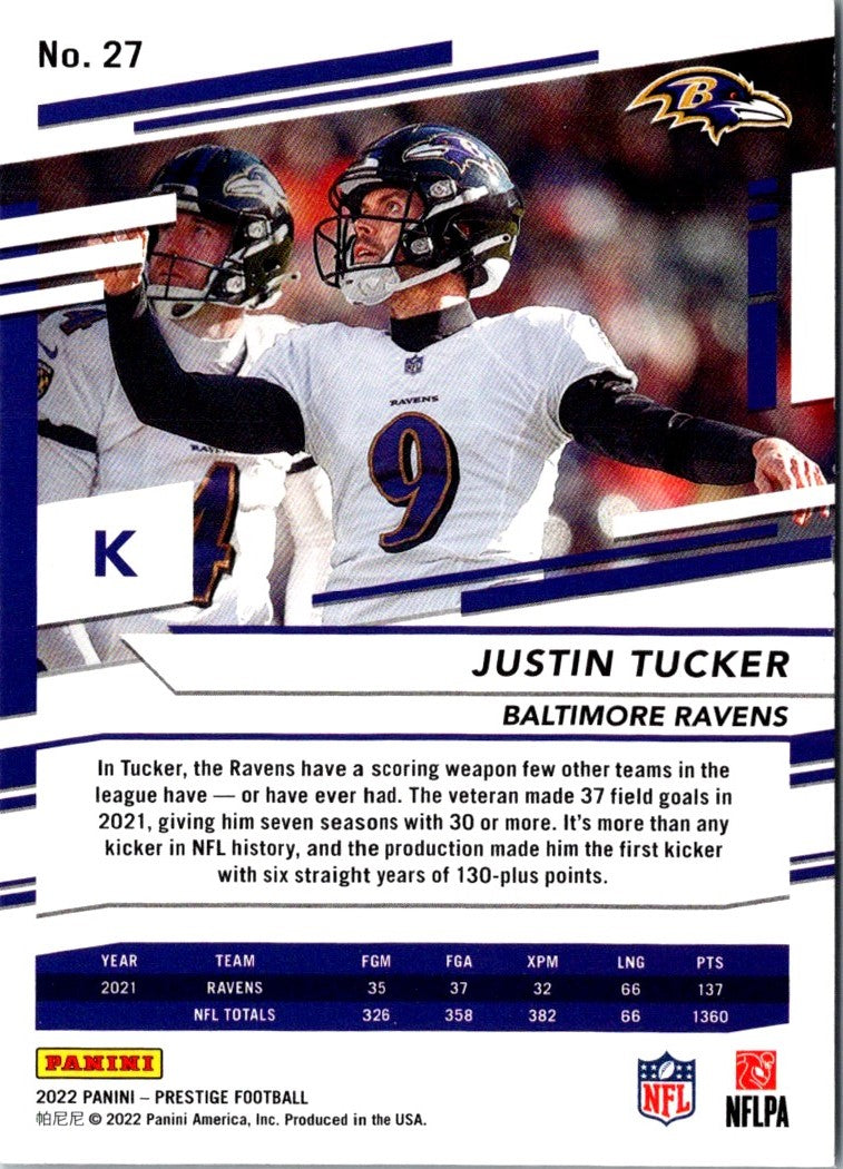 2022 Panini Prestige Justin Tucker