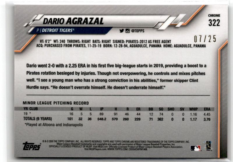 2020 Topps Chrome Sapphire Edition Orange Refractor Dario Agrazal