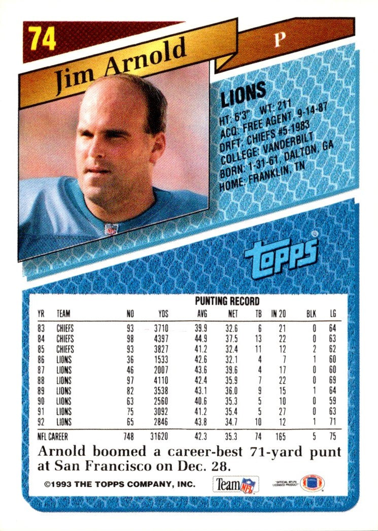 1993 Topps Jim Arnold