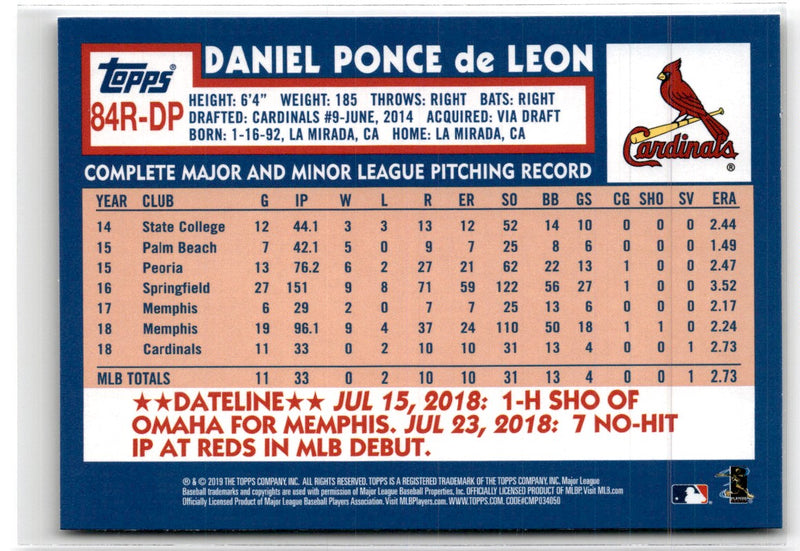 2019 Topps 1984 Baseball Rookie Autographs Daniel Poncedeleon