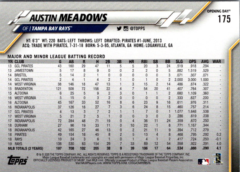 2020 Topps Opening Day Austin Meadows