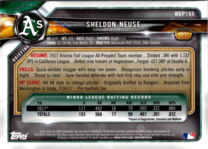 2018 Bowman Chrome Prospects Sheldon Neuse