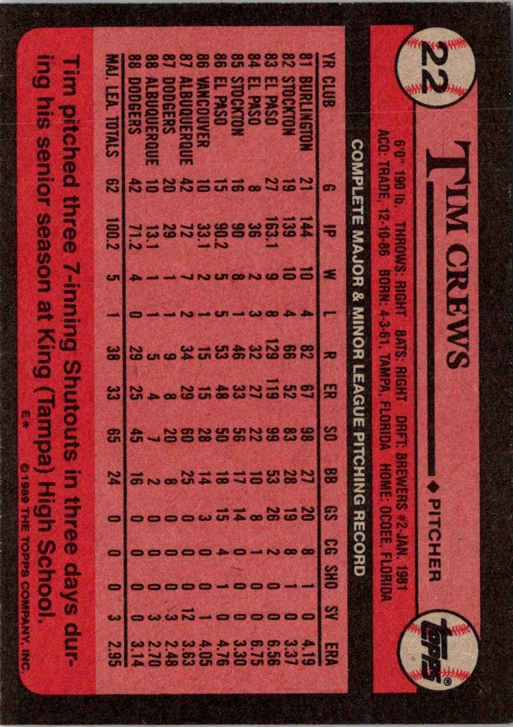 1989 Topps Tim Crews