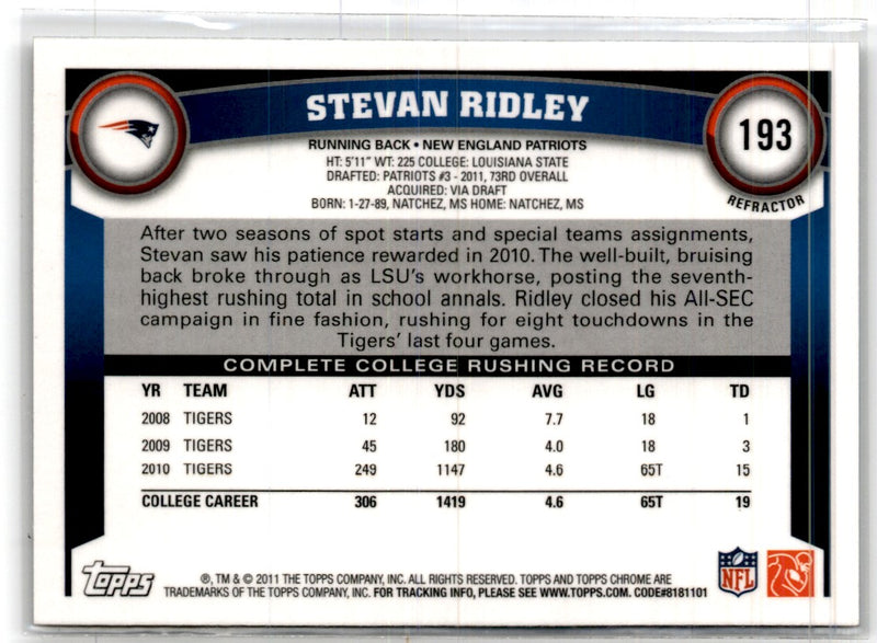 2011 Topps Stevan Ridley