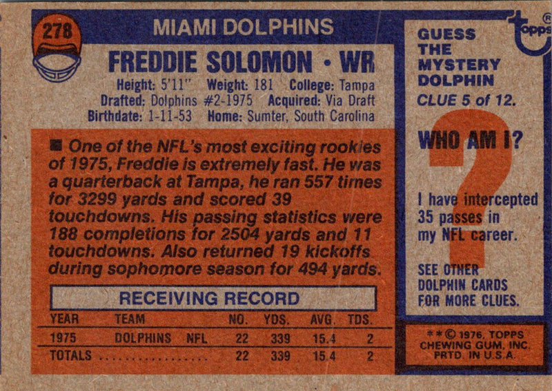 1976 Topps Freddie Solomon