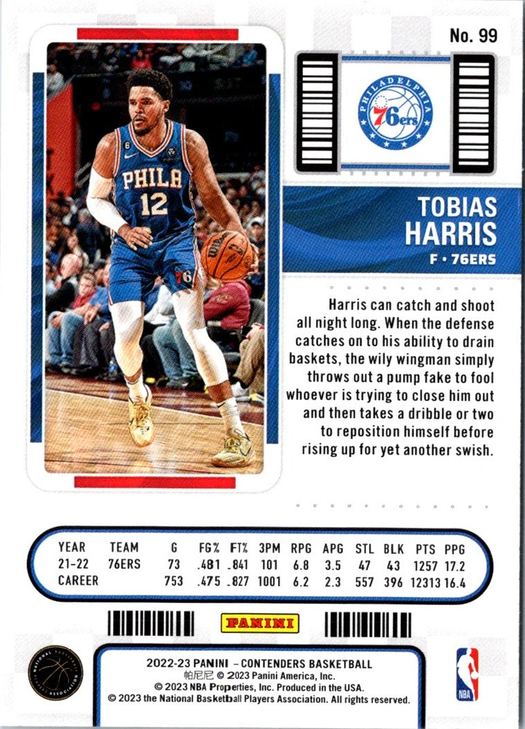 2022 Panini Contenders Season Ticket Tobias Harris