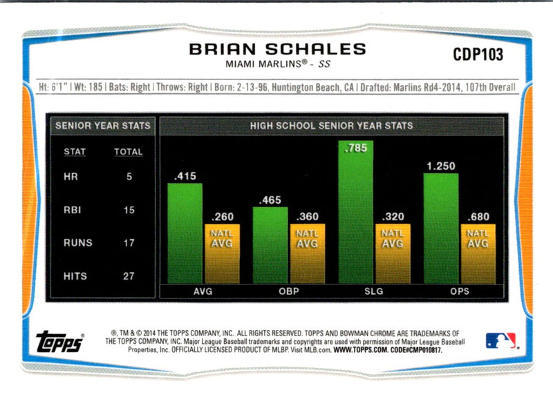 2014 Bowman Draft Picks & Prospects Chrome Brian Schales