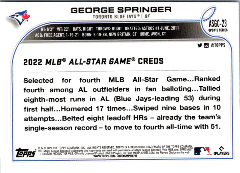 2022 Topps Chrome Update 2022 All-Star Game George Springer