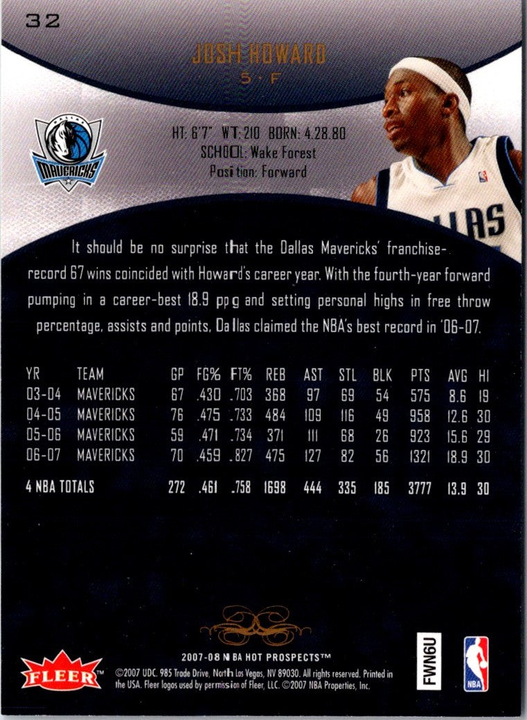 2007 Fleer Hot Prospects Blue Josh Howard