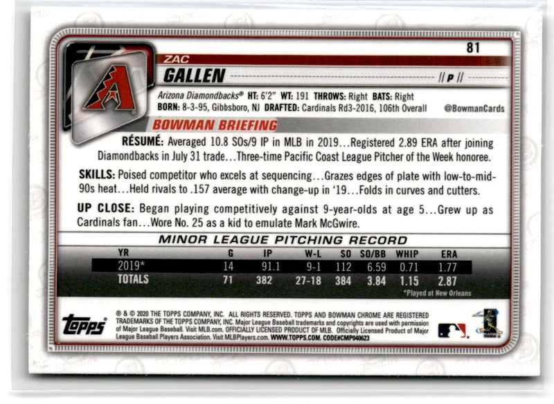 2020 Bowman Chrome Zac Gallen