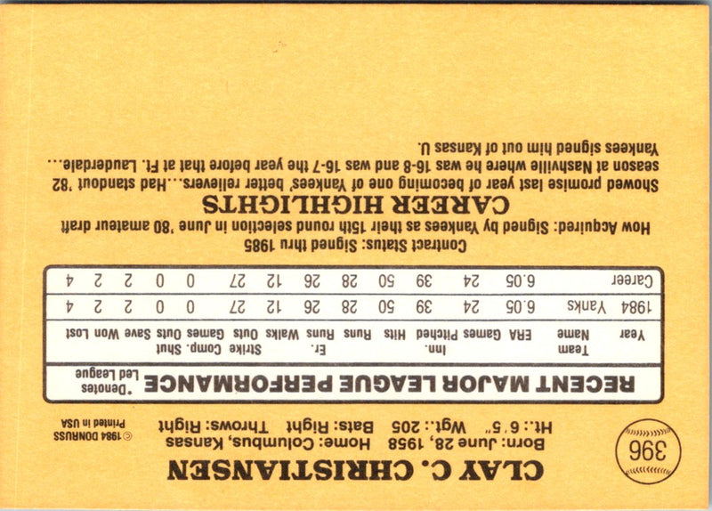 1985 Donruss Clay Christiansen