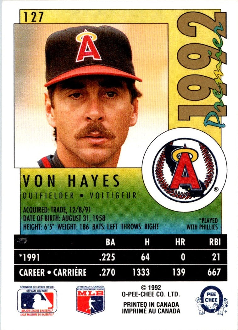 1992 O-Pee-Chee Premier Von Hayes