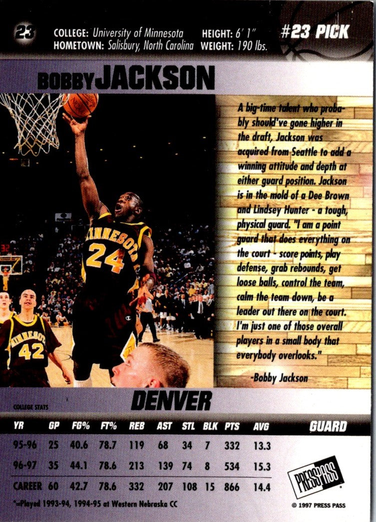 1997 Press Pass Double Threat Blue Bobby Jackson